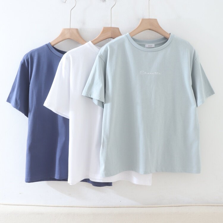 P08053日单夏新款客供圆领套头宽松显瘦女纯棉简洁休闲短袖T恤