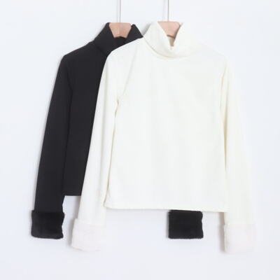 D11020日单秋冬新款高领套头显瘦保暖打底衫女纯色得绒长袖T恤