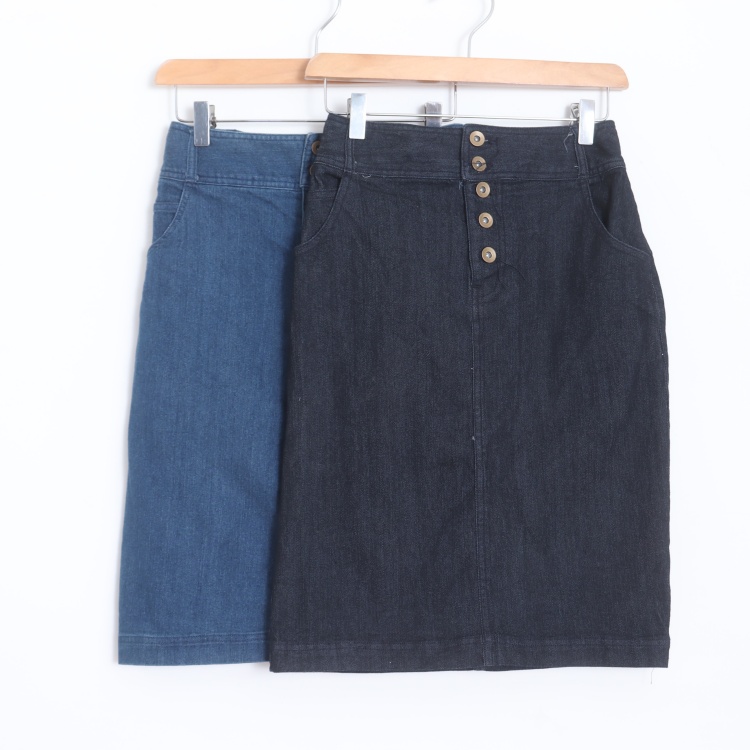 D07005日单客供料odo纽扣后松紧高腰显瘦简洁女好搭配牛仔半身裙