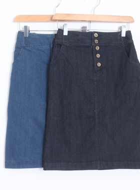 D07005日单客供料odo纽扣后松紧高腰显瘦简洁女好搭配牛仔半身裙