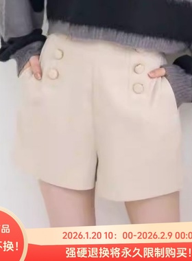 D130126日单秋冬款客供料后松紧高腰微宽松显瘦好搭配女气质短裤
