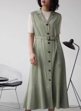 D080108日单客供料西装领单排扣微宽松显瘦有腰带女鱼尾摆连衣裙