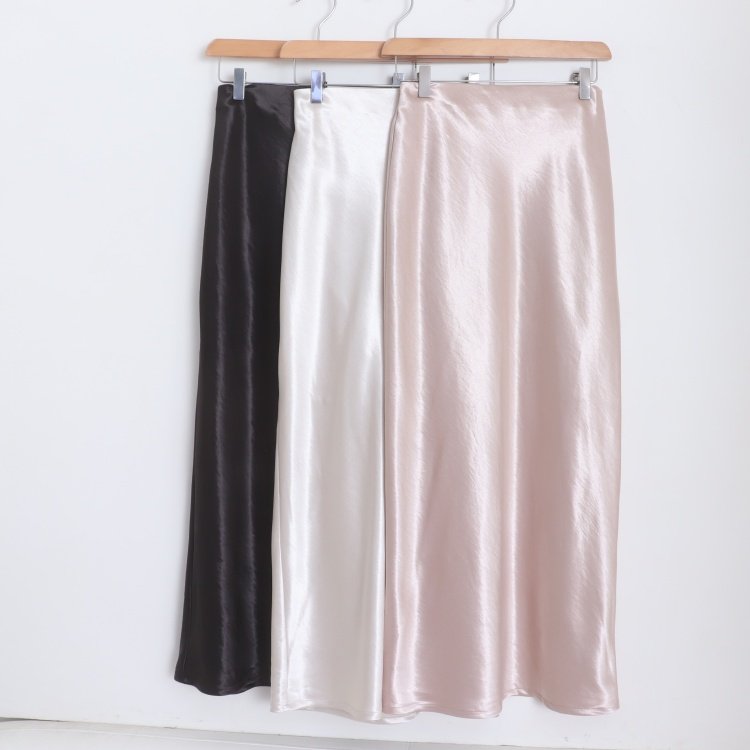 D160100日单新款贵牌客供隐形拉链松紧高腰女高级气质缎面半身裙