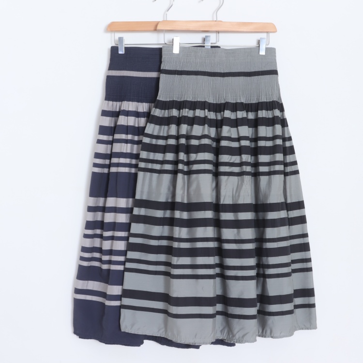D03081日单1.43W新款司马克松紧高腰长裙女条纹气质两面穿半身裙