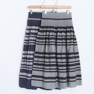 D03081日单1.43W新款司马克松紧高腰长裙女条纹气质两面穿半身裙