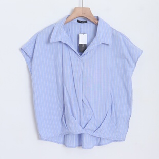 衬衫 D22023日单春夏新款 客供料V领套头宽松好搭配女气质翻边短袖