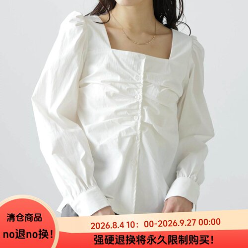 D21069日单26年新款客供设计款褶皱单排扣方领套头女气质长袖衬衫