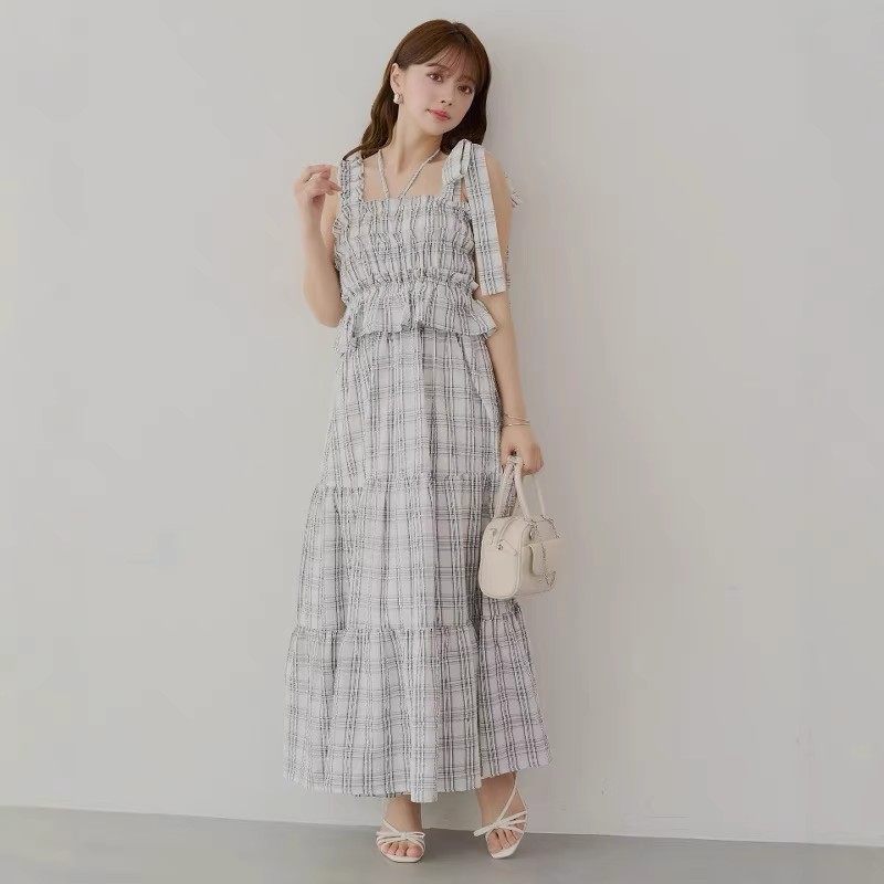 D03071日单chico日单新款松紧肩带可拆2Way甜美日系吊带裙两件套