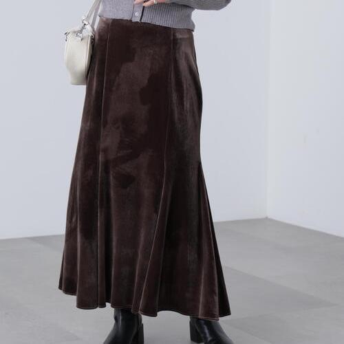 D03090日单秋冬款隐形拉链松紧高腰显瘦鱼尾裙女金丝绒气质半身裙