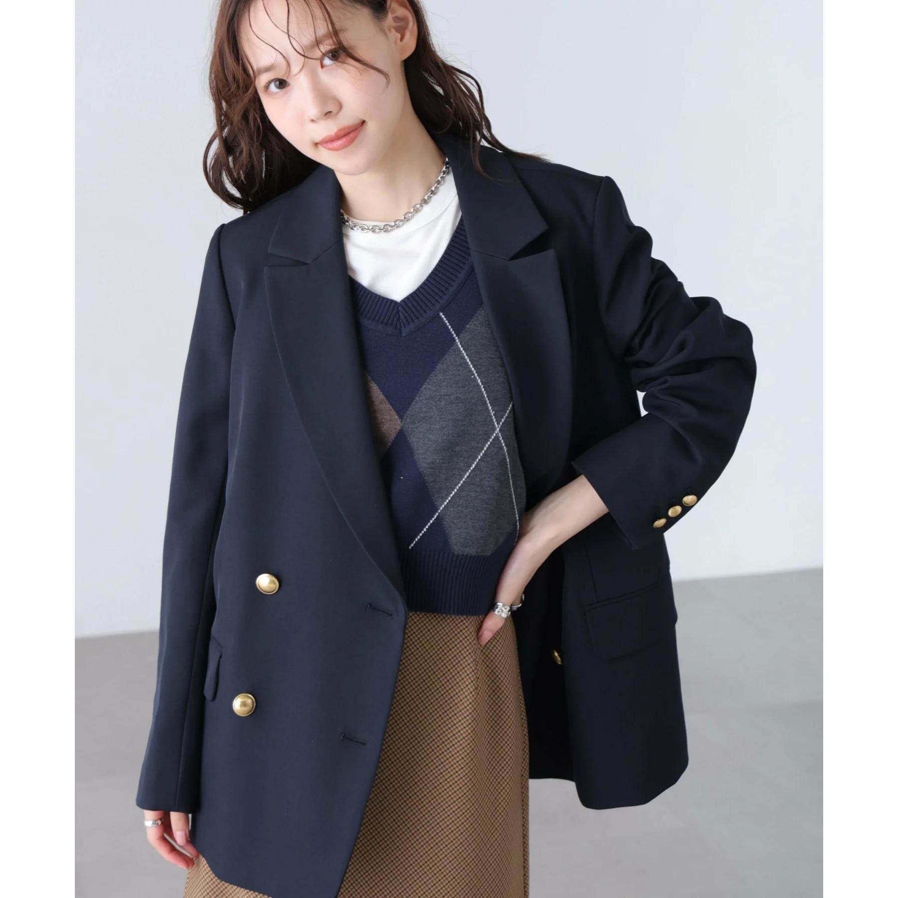 A21052日单秋季新款1W+双排金属扣微宽松显瘦女休闲通勤西装外套