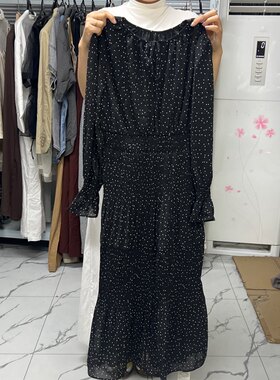 344，黑色波点喇叭袖连衣裙，M码，100胸围，