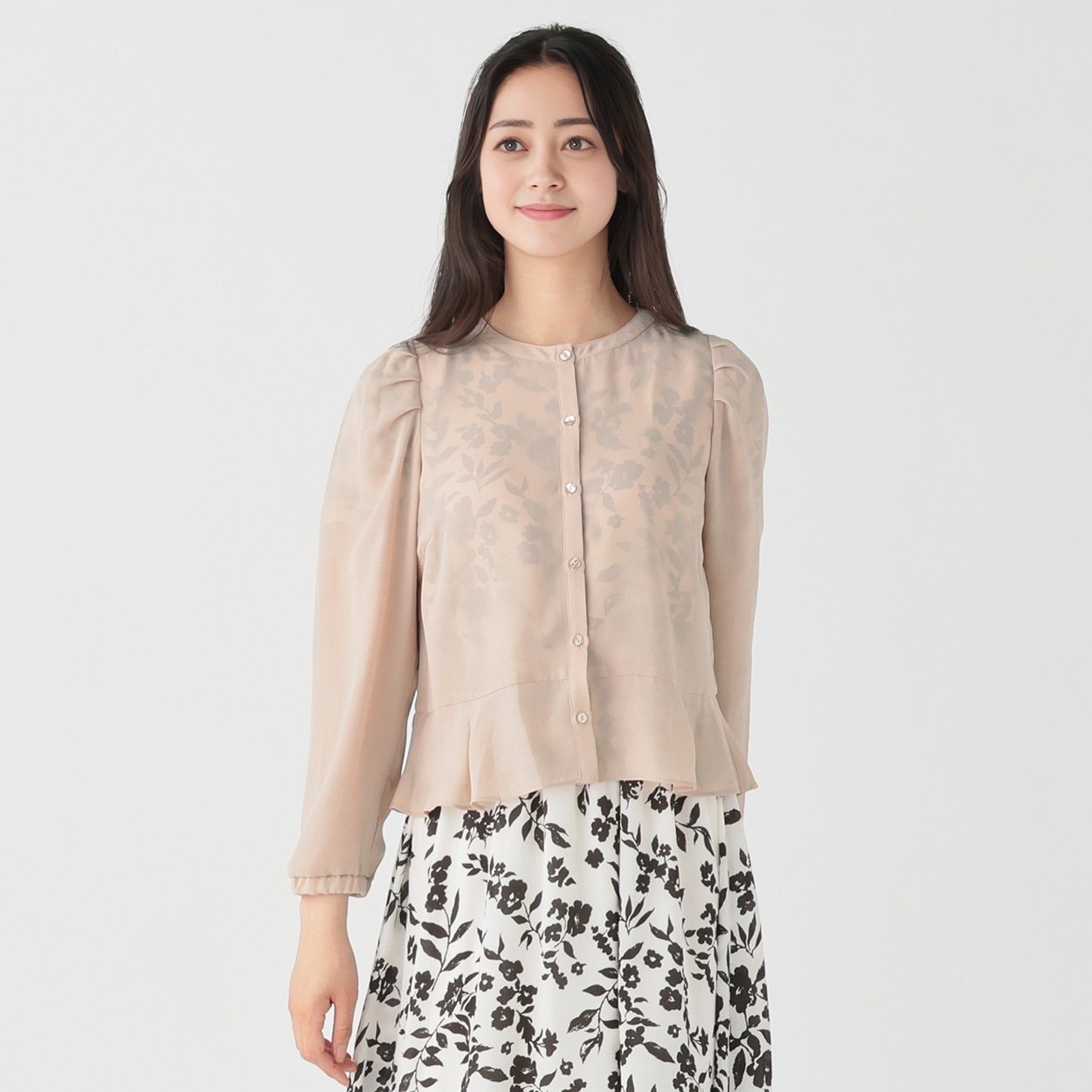 C02071日单新款圆领单排扣微宽松显瘦好搭配女纯色气质长袖衬衫