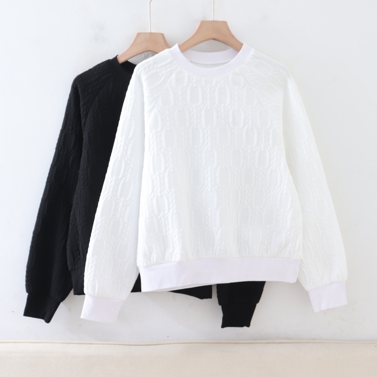 B05008日单客供料螺纹圆领套头宽松好搭配女纯色简洁休闲长袖卫衣