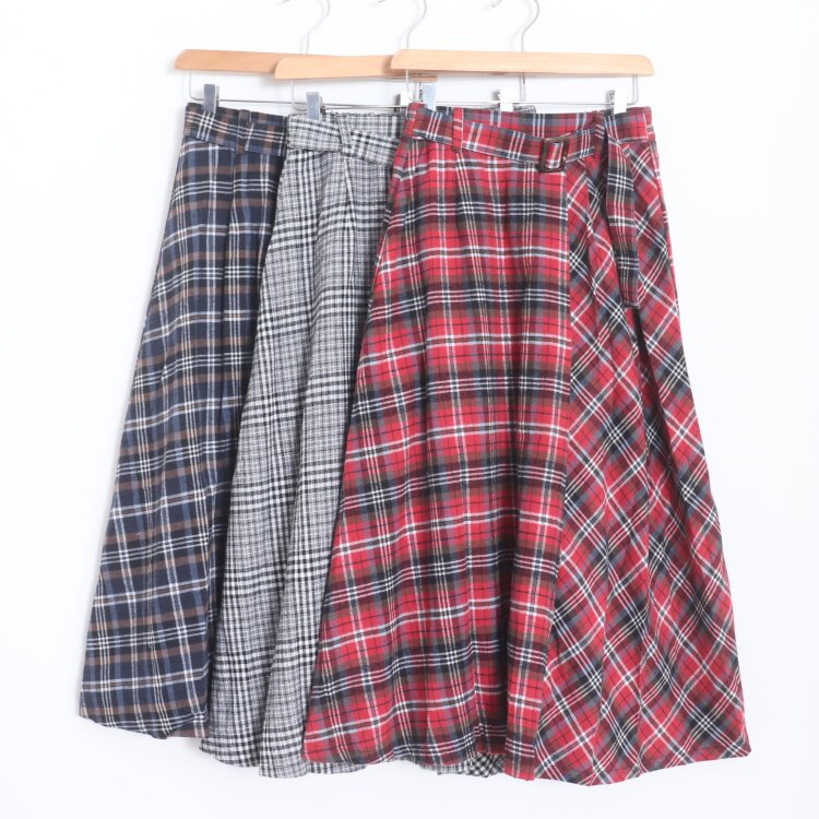 D090124日单客供料后松紧高腰显瘦A字裙女通勤气质格子长款半身裙