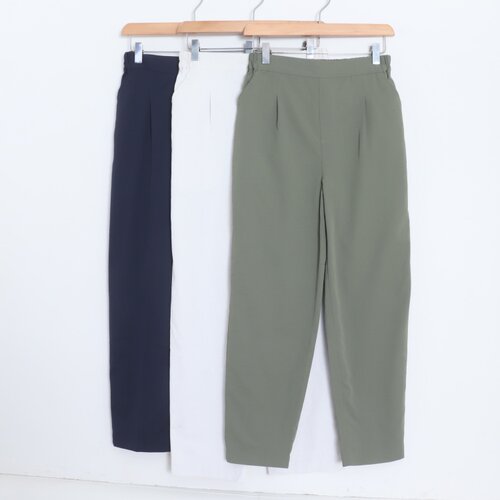 D05003日单秋款客供料简洁后松紧高腰显瘦长裤麻棉气质通勤哈伦裤