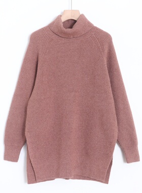 D06059日单秋冬款翻边高领套头弹性好宽松显瘦保暖女中长款毛衣