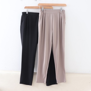 A08054日单新款松紧高腰显瘦有垂感女纯色简洁休闲气质通勤哈伦裤