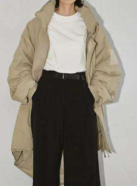 D01096日单冬T*DF。6.6W日元魔术贴拉链宽松保暖女大版连帽羽绒服