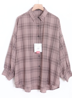 D11012日单新款简洁单排扣宽松显瘦好搭配女格子通勤休闲长袖衬衫