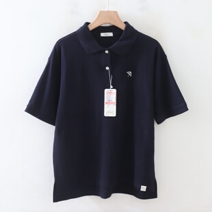 衫 C05049日单夏新款 门襟扣翻边领宽松女纯色通勤简约休闲POLO短袖