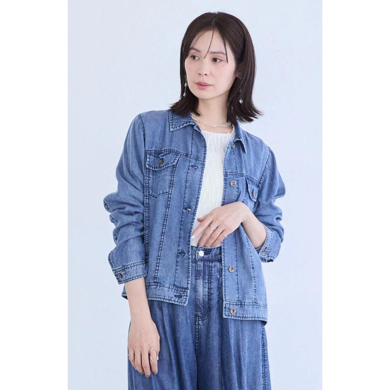 D22001日单新款客供料1.6W单排扣宽松显瘦女纯色休闲天丝牛仔外套