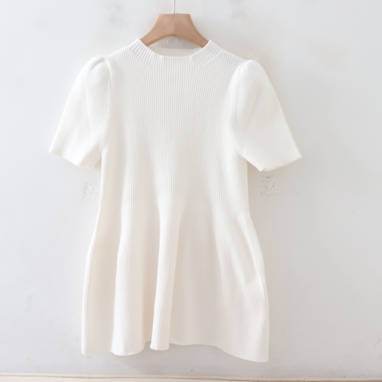 C12063日单新款客供料圆领套头有弹性修身女短袖针织短袖毛衣