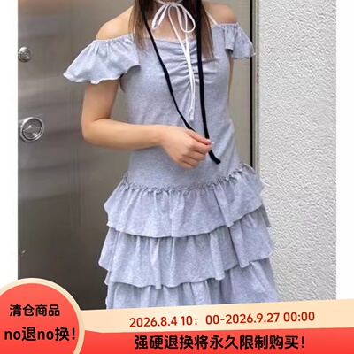 D240114日单猪蹄家夏新款褶皱蕾丝边领女甜美蛋糕层次短袖连衣裙