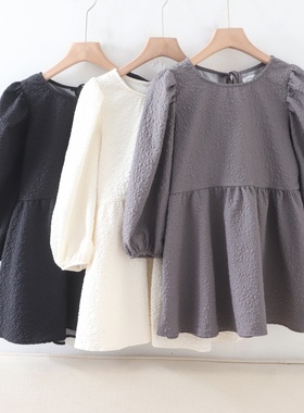 C08028日单新款客供料后系带圆领套头宽松显瘦女气质中长款衬衫