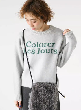 C11004日单客供料秋冬款圆领套头微松显瘦休闲保暖女纯色字母毛衣