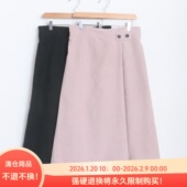 D12056日单秋款 半身裙大码 后松紧高腰A字版 女纯色通勤气质中长款