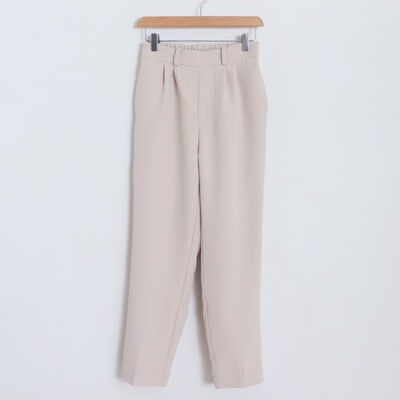 D12006日单新款简洁客供料后松紧高腰长裤女纯色气质通勤哈伦裤