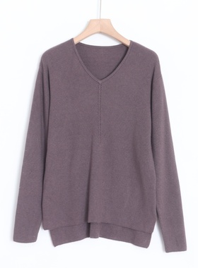 D05006日单秋冬款客供料V领弹性微宽松针织衫女通勤休闲简洁毛衣