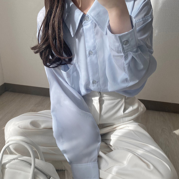 C07049日单新款客供料GL单排扣宽松好搭配女纯色甜美气质长袖衬衫