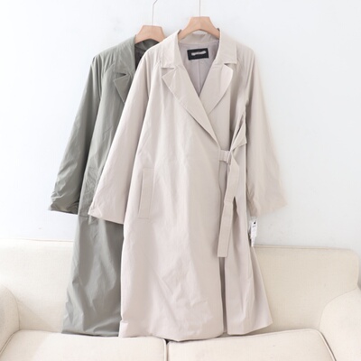 B020131日单新款客供料单粒扣腰带可调宽松女气质中长款风衣外套