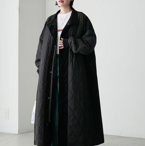 冬季气质长款棉服外套黑色
