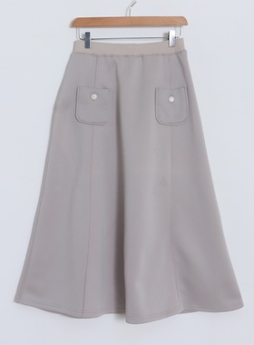 D03050日单秋冬新款贵牌1.8W+螺纹松紧高腰A字裙女长款气质半身裙