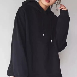 A04099日单客供料连帽套头宽松下摆抽绳女纯色简洁通勤休闲卫衣