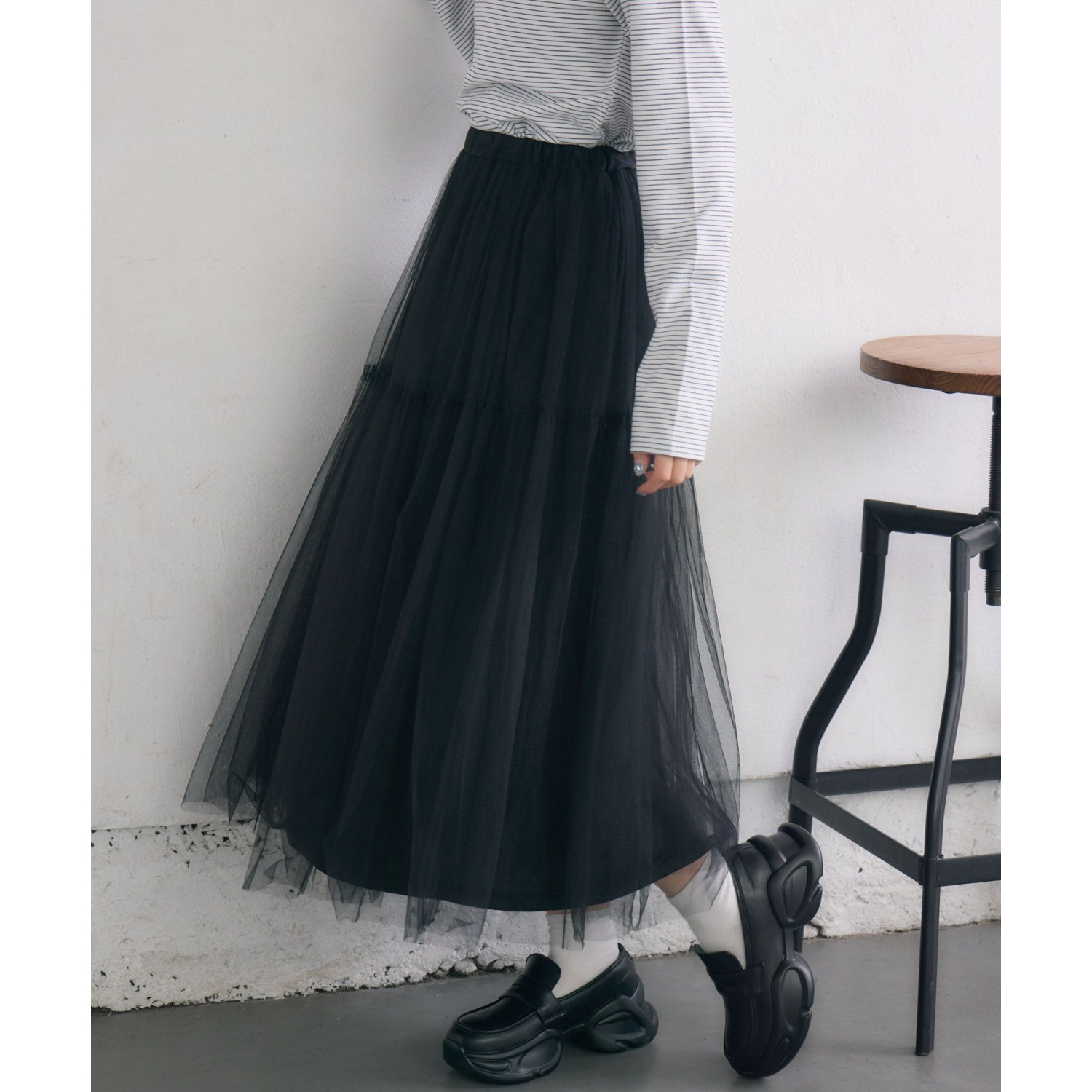 B060117日单夏新款客供松紧高腰显瘦仙女裙女气质网纱长款半身裙