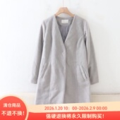 D02025日单贵牌1.5W 新款 客供料V领按扣微宽松女气质中长呢子外套