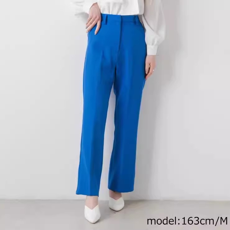 C01097日单新款客供料通勤挂扣松紧高腰女好搭配简洁气质直筒裤