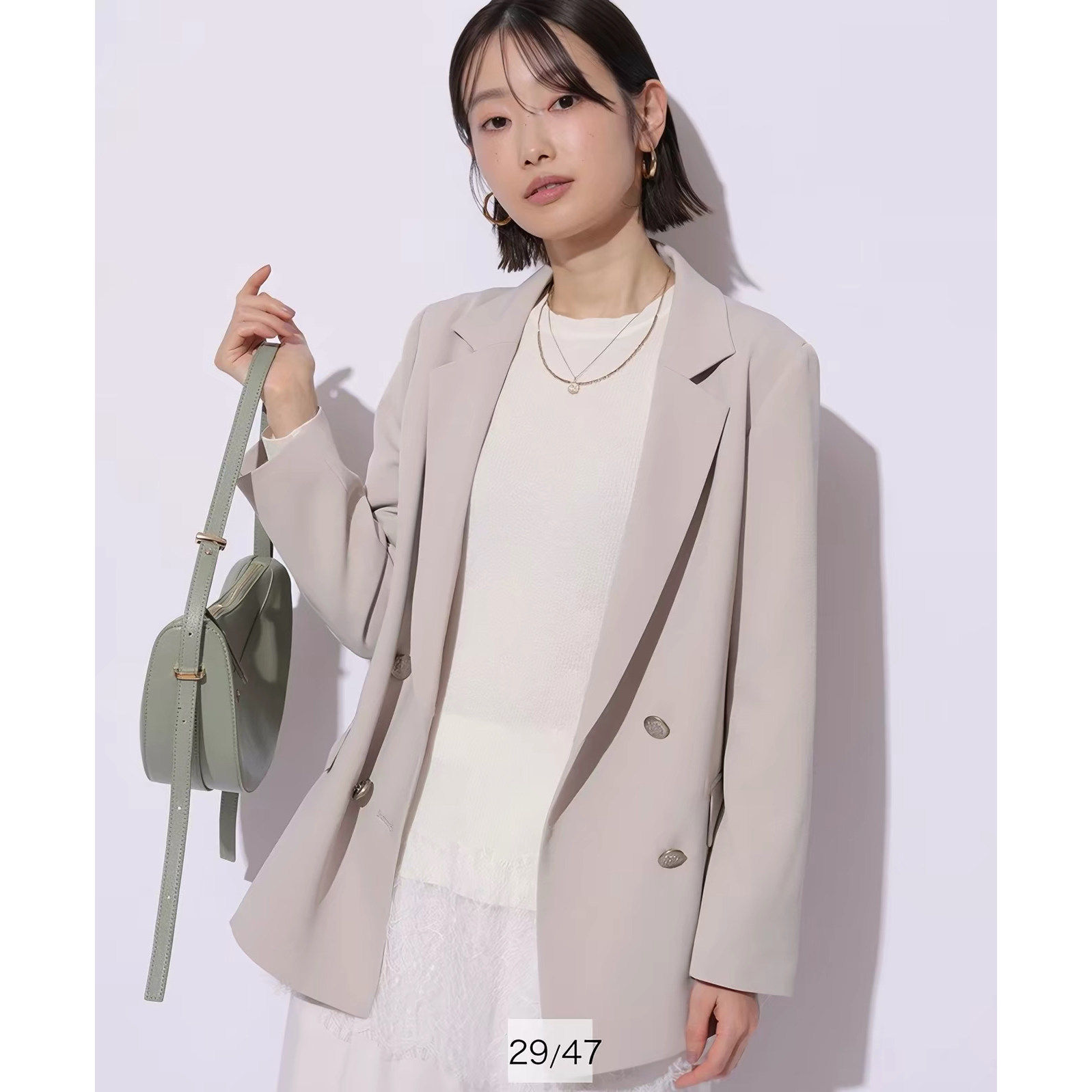 A040108日单新款1.69W新款客供料双排扣微宽松女气质通勤西装外套