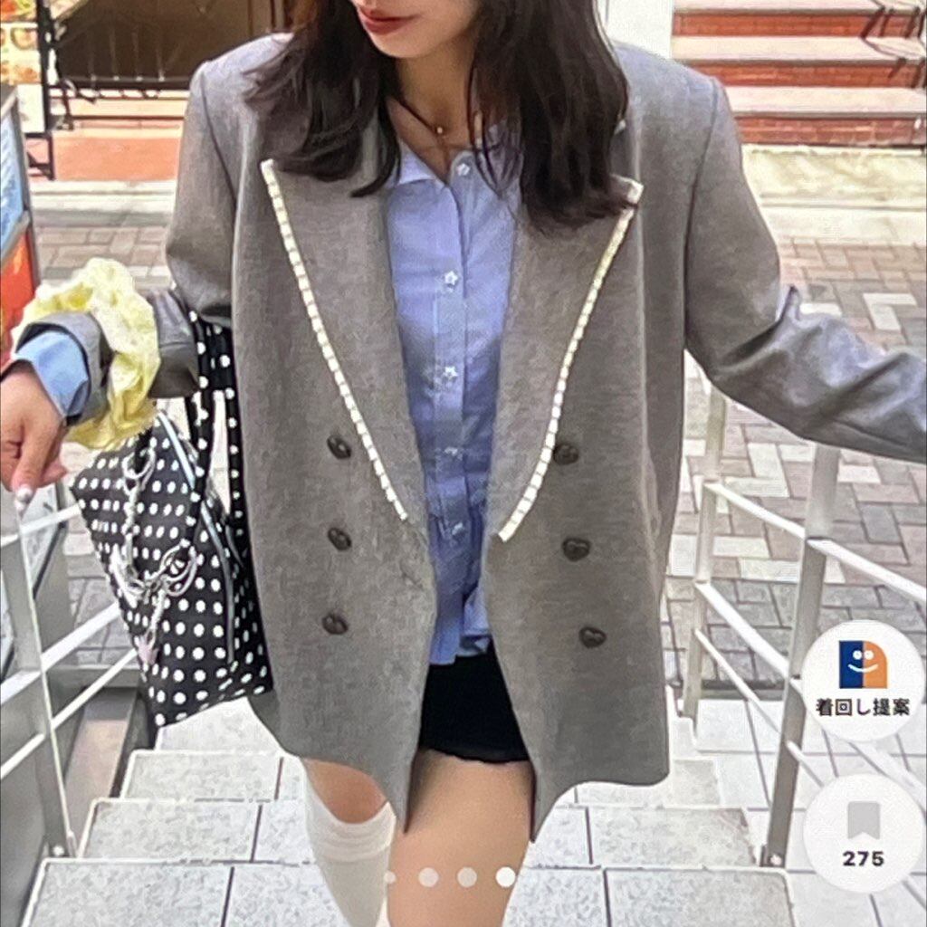 Ci_ao 花边领西装外套,甜美爱心纽扣,