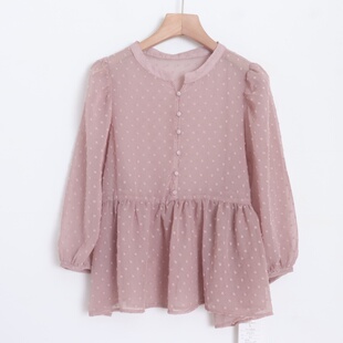 D22087日单26年春夏新款 客供门襟扣套头宽松女轻薄甜美睫毛花衬衫