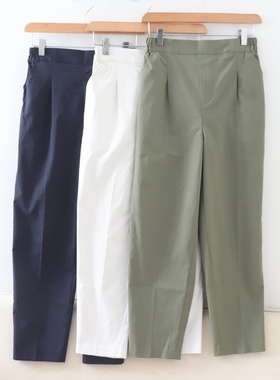 C05082日单秋新款客供料松紧高腰微弹显瘦好搭配女麻棉通勤哈伦裤