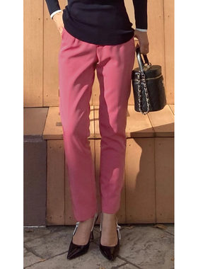 C08084日单贵牌1.2W日元挂扣后松紧高腰显瘦长裤女气质通勤哈伦裤