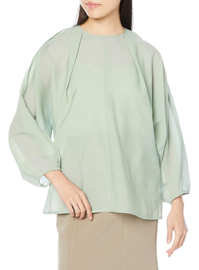 D14090日单新款贵牌米拉家客供后纽扣圆领套头宽松女气质长袖衬衫