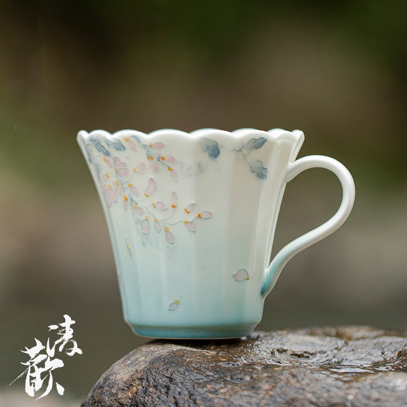 清欢丨明知山志幽蓝藤雾有田烧手绘咖啡杯新中式陶瓷茶杯水杯子