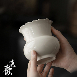 草木灰陶瓷茶洗茶渣缸 清欢 手工家用大容量水盂建水茶具配件