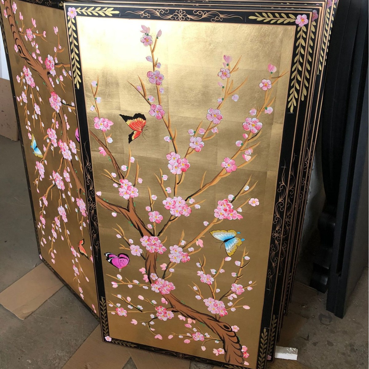 至高美出口韩国金箔梅花屏风挂画牡丹蝴蝶挂画手工彩绘高档礼品