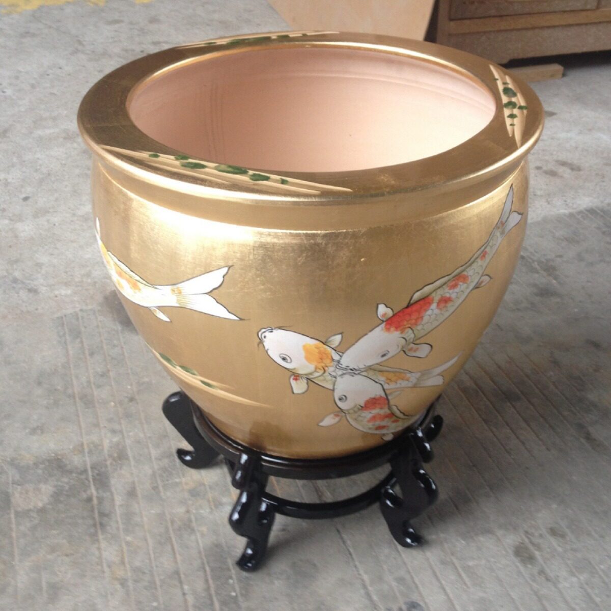 至高美金色彩绘大象缸装饰器皿花盆鱼缸装饰品摆件艺术品收纳罐子